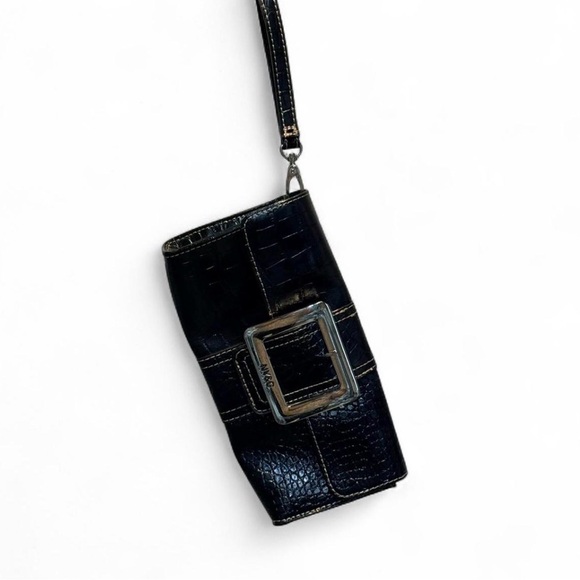 Black Croc-Embossed Belt with Silver Buckle Y2K - Picture 2 of 6